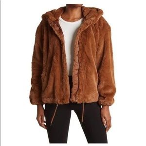 Lucky brand chestnut brown hooded faux fur full zip jacket with pockets large